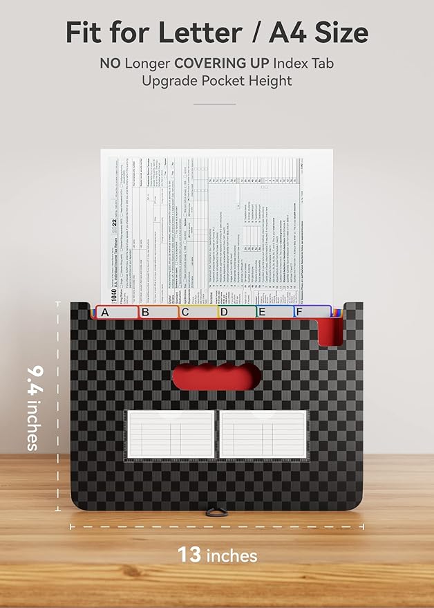 ABC life 26 Pockets Accordian File Organizer,Expanding File Folder/Portable A4 Letter Size Filling Box, Expandable Desktop Accordion Folder, Plastic Paper Document Coupon Organizer with Colored Label