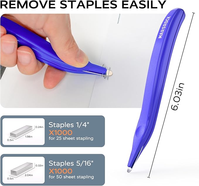 Desktop Stapler, Swing-Arm Swivel Stapler, 50 Sheet Capacity, 2000 Staples and Staple Remover, Rotatable Heavy Duty Staplers for Office, Home, Classroom, Booklet, Book Binding, Blue