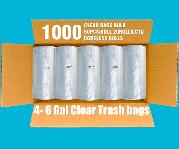 BEIDOU-PAC 4-6 Gallon Trash Bags, 1000 Count Bulk Value Pack, Clear Plastic Recycling Bags, Multi-purpose Garbage Bags for Business Home Bathroom Kitchen Commercial and Industrial