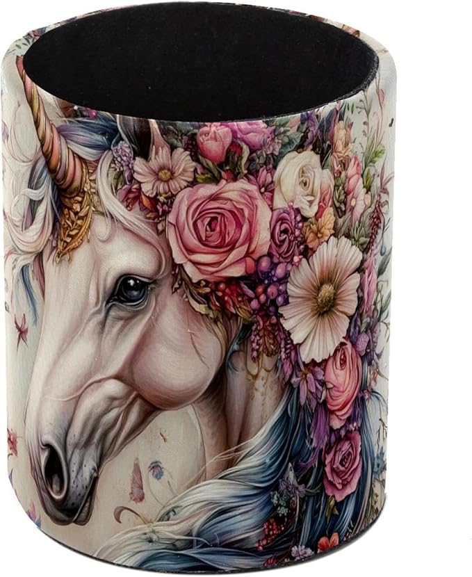 Pencil Cup Holder Desk Organizer, Pen Pot Pen Holder Container Desktop Stationery Organizer Table Flower Pot Makeup Brush Holder, Unicorn Flower Beautiful