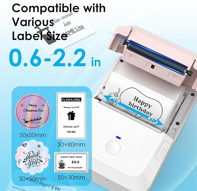 2-inch Label Maker Machine with Tape, Portable Thermal Sticker Maker with 230 Labels, Wireless App & Bluetooth Connectivity for Home,Office,Business & School - Compact Label Machine, Pink