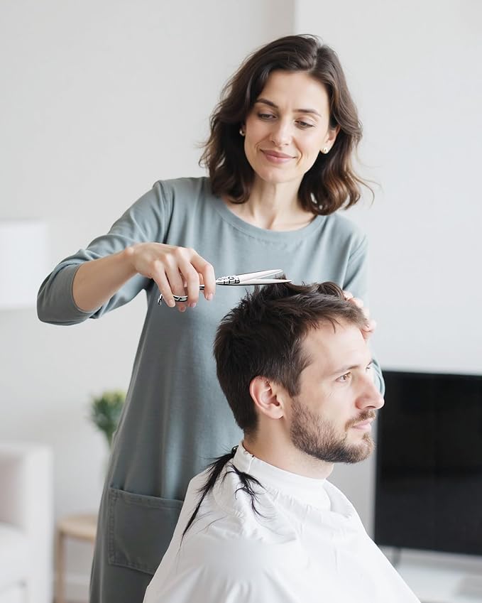 ULG Hair Cutting Scissors 6.7” Shark Series, 100% Japanese Stainless Steel Ultra Sharp, Concave Blade Barber Shears, Ergonomic Offset Handle, Professional Salon Haircut Scissors for Home & Salon Use