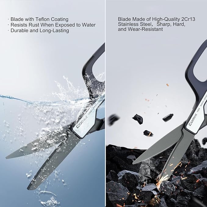 Comix 7-Inch Craft Scissors, Stainless Steel Blades, Ergonomic Handles, Ideal for Arts, Crafts and Office Use, Blue & Silver