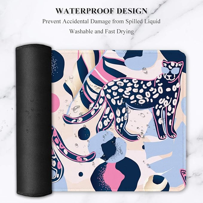 Auhoahsil Large Gaming Mouse Pad, Animal Theme XXL 35.4 x 15.7 in Desk Pad Stitched Non-Slip Rubber Long Computer Mousepad Thin Extended Full Size Desk Mat for Desktop, Laptop, Wireless Mice, Pink