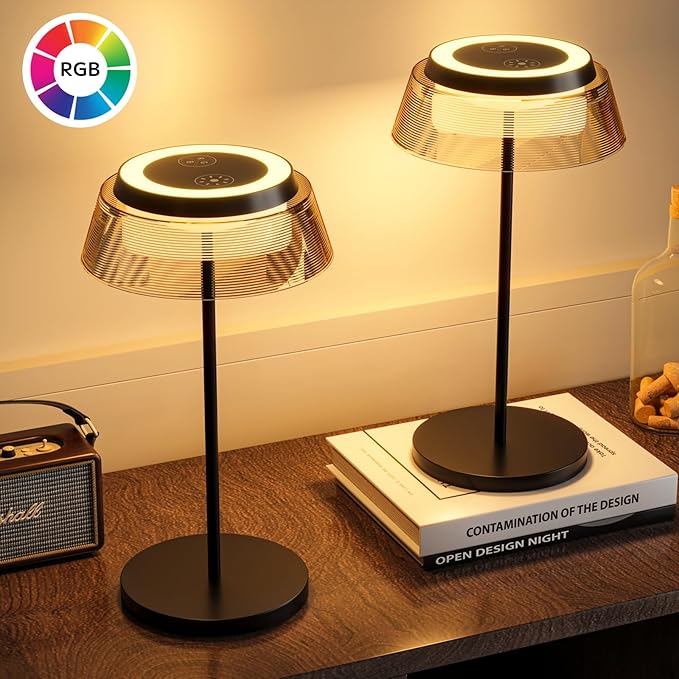 Table Lamp Set of 2 Rechargeable Cordless Desk Lamp 5500mAh Battery Operated Waterproof Portable USBC LED Nightstand Lamp 3 Color Dimmable Touch Night Light for Bedroom Restaurant Party Outdoor