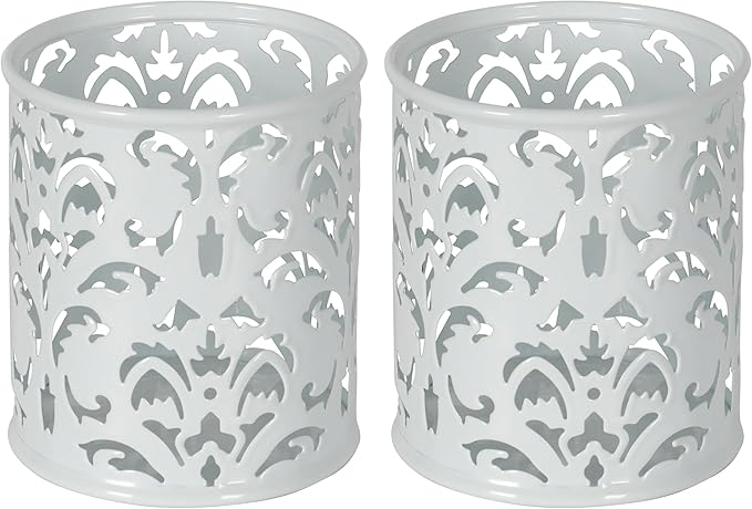EasyPAG White Pen Holder for Desk 2 Pack Metal Pen Holder Organizer Pencil Cup Holder for Home, Office, Classroom, School