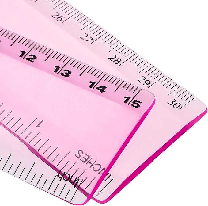 eBoot Plastic Ruler Straight Ruler Plastic Measuring Tool 12 Inches and 6 Inches, 2 Pieces (Pink Purple)