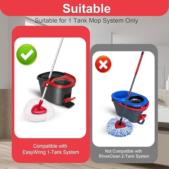 Spin Mop Head Replace Compatible with O Cedar EasyWring 1 Tank, Upgraded Scrub Brush and Base, 4 Microfiber Mop Replacement Head, 1 Handle, Easy to Install Attachments