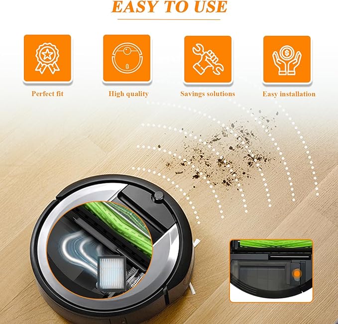 HUAREW Filter Replacement Parts for i-Robot Roomba E I & J Series i7 i7+/plus i3 i3+ E5 E6 E7 i4 i6 i6+ i8 i8+ Vacuum Cleaners, 12 Pack 4639161 Filter + 1 Cleaning Brush