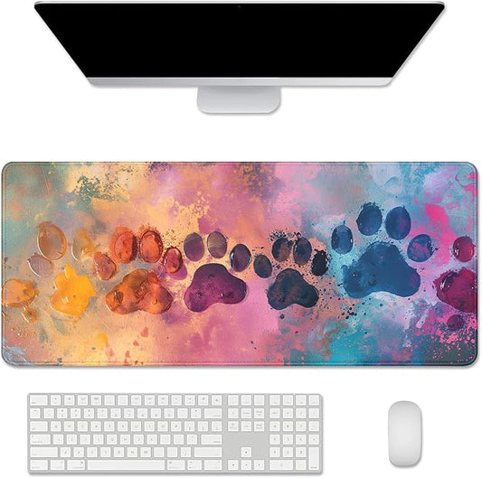 Cute Dog Paw Print Mouse Pad Desk Mat,Large Mouse Pads Desk Pad,Full Size Mouse Pad Gaming Mousepad Mouse Mat with Stitched Edge - Non-Slip Rubber Base for Office Computer Keyboard Laptop