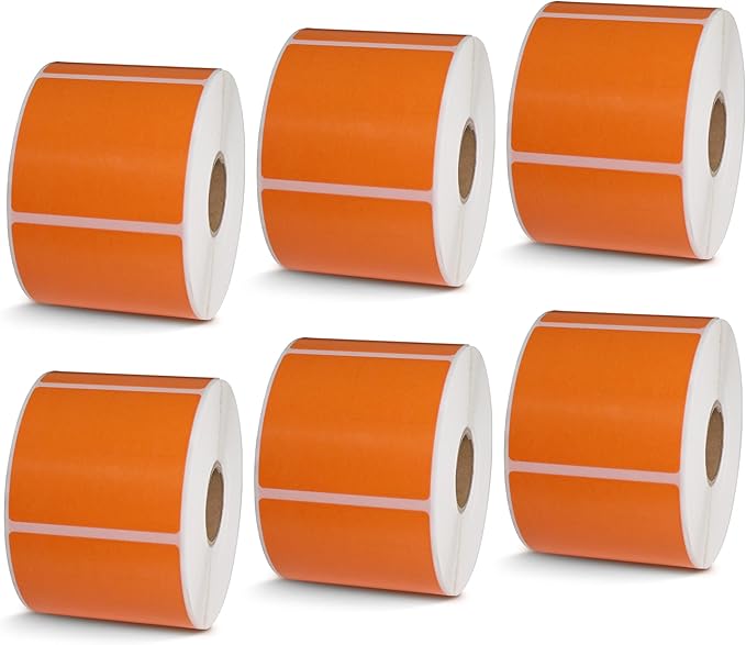 BETCKEY - 2.25" x 2" UPC Barcode & Address Labels Compatible with Zebra & Rollo Label Printer,Premium Adhesive & Perforated[Orange, 6 Rolls, 4200 Labels]