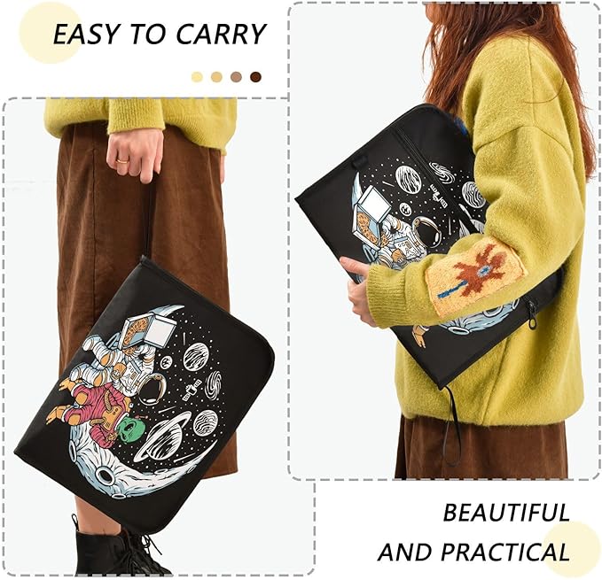 Gredecor 13 Pockets File Folder Organizer A4/Letter Water Resistant Astronauts and Aliens Moon Document Bag with Zipper Filing Folder Expanding File Pouch Storage for School Office