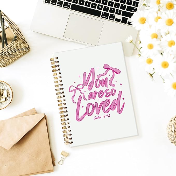 Cute Notebook, Coquette Pink Bow Notebook Journals, You are So Loved for Women, Coquette Office Supplies, Hardcover Spiral Notebook 5.5x8.3