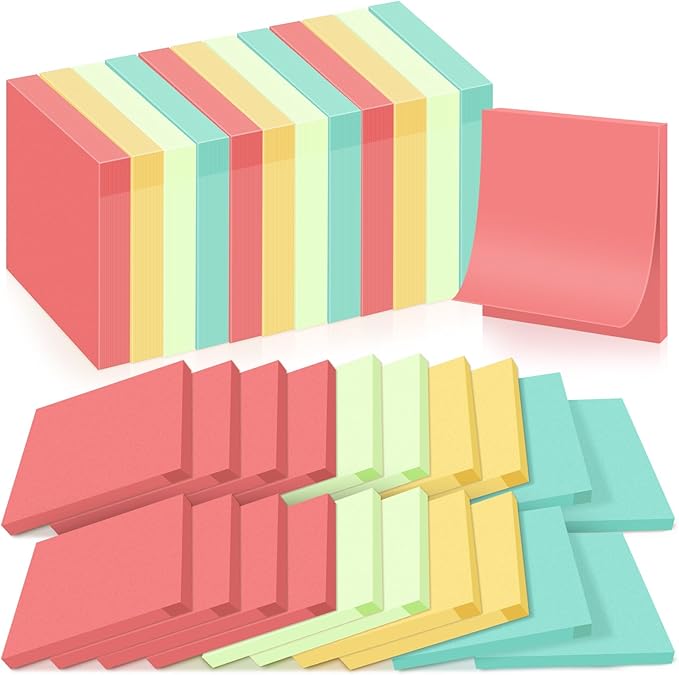 Fainne 24 Pack Sticky Notes Bulk Back to School Supplies Self Stick Note Pads Paper Memo for Office First Day of School Student Teacher Essentials (2 x 2 Inches,Bright Color)