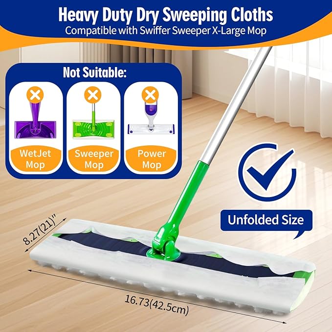FURCIELOS 60 Count XL Pet Dry Sweeping Cloth Refills for Swiffer Sweeper XL Mop, Unscented Heavy Duty Dry Pads Refills for Multi-Surface Floor Cleaning