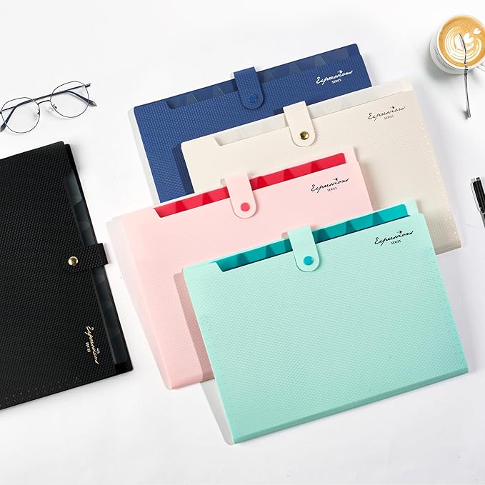 Sooez Accordion File Organizer, 8 Pocket Expanding File Folder with Labels, Letter Size Folders for Documents, Portable Paper Bill Receipt Organizer for Home School Office Supplies, Sky Blue