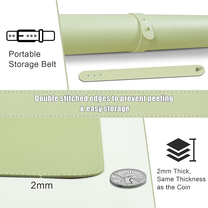 Large Desk Pad 35.4" x 17", Non-Slip Desk Mat with PU Leather & Natural Cork, Waterproof Writing Desk Natural Cork, Computer Mat Desk Protector for Office Home, Matcha