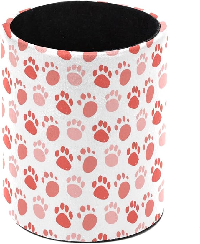 Pen Holder Cup for Desk, Cute Red Dog Paws Pattern Pencil Cup Holder for Desk Office Pen Organizer