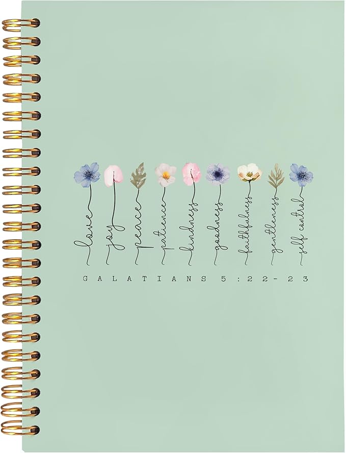 BearCake Boho Floral Christian Notebook Journal,spiral Bible Notebooks for Note Taking,Christian Gifts for Women, Bible Journaling Notebook,Bible 5:22-23 Hardcover Spiral Notebook 5.5x8.3 green