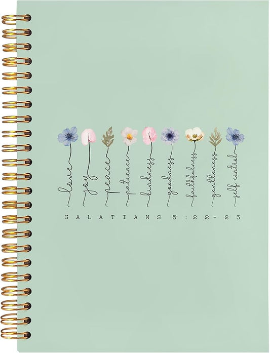 BearCake Boho Floral Christian Notebook Journal,spiral Bible Notebooks for Note Taking,Christian Gifts for Women, Bible Journaling Notebook,Bible 5:22-23 Hardcover Spiral Notebook 5.5x8.3 green