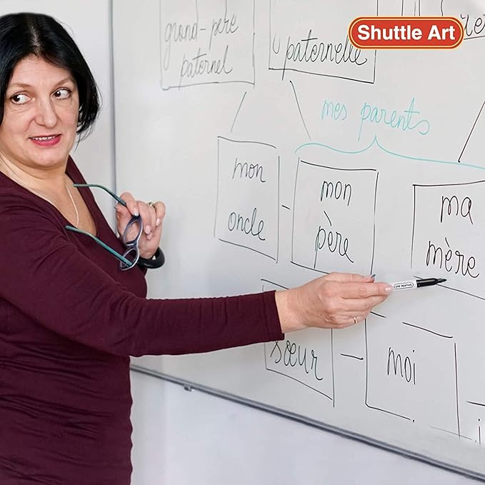 Shuttle Art Dry Erase Markers, 15 Pack 3 Colors Magnetic Whiteboard Markers with Erase, Fine Point Dry Erase Markers for Writing on Whiteboard Glass Mirror for School Home Office(11 Black 2Blue 2Red)