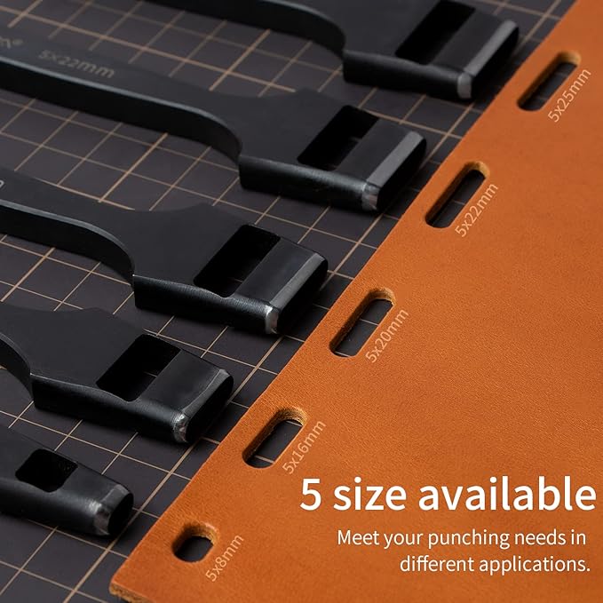 WUTA Leather Belt Hole Puncher Oval Hole Cutter Strap Watch Band Flat Punch Tools Oblong Punch Tool for Leather Crafting (5 * 22mm)