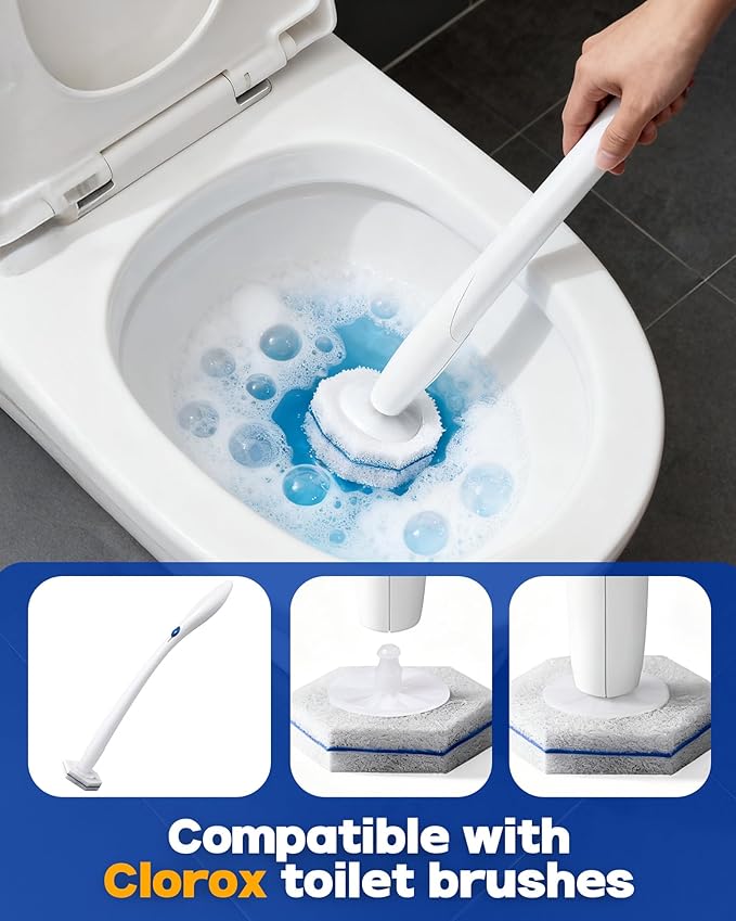 50 Pack Toilet Wand Refills Compatible with Clorox, Instant Foam Cleaning, Secure Lock No Slipping, Odor Neutralizing, Easy Snap-On Design
