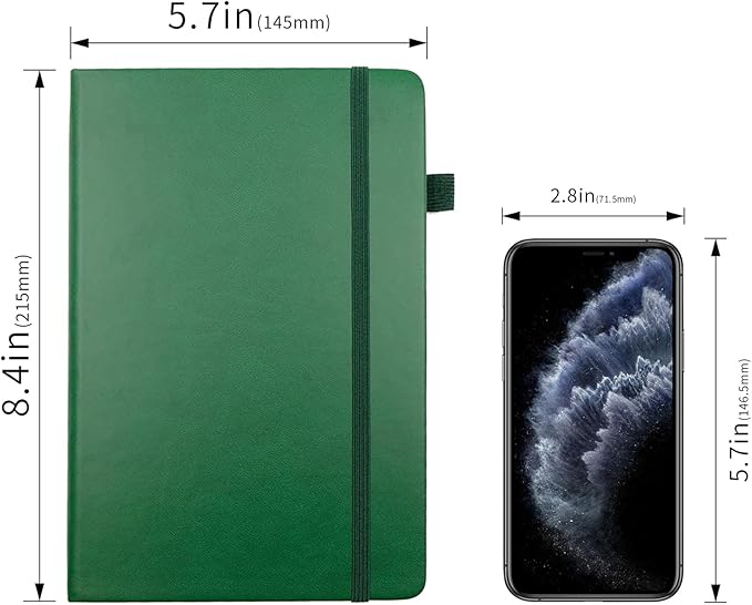 Deziliao Lined Journal Notebooks with Pen Loop, Hardcover Notebook Journal for Work, 100Gsm Premium Thick Paper with Inner Pocket, Medium 5.7"x8.4", （Dark-Green, Ruled）