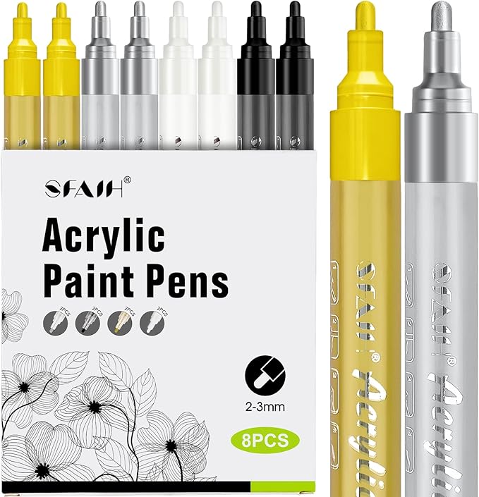 SFAIH Paint Markers Pens - 4 Colors 8 Pack Ultra-High Coverage Acrylic Paint Pens for Rock, Paper, Wood, Fabric, Glass, Metal, Ceramic, Painting, DIY Art Projects, Crafts, Large Capacity Permanent Ink