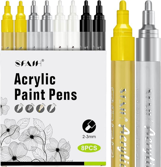 SFAIH Paint Markers Pens - 4 Colors 8 Pack Ultra-High Coverage Acrylic Paint Pens for Rock, Paper, Wood, Fabric, Glass, Metal, Ceramic, Painting, DIY Art Projects, Crafts, Large Capacity Permanent Ink