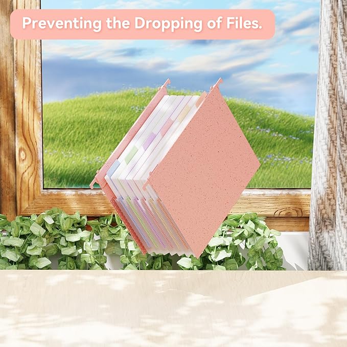 ANSOOK Wheat Straw Large Capacity Hanging File Folders Letter Size,7 Expansion 1.2" Accordion Pockets,3 Pack File Cabinet Folders with Tabs, Natural Colored File Folders for Home and Office Bulk File