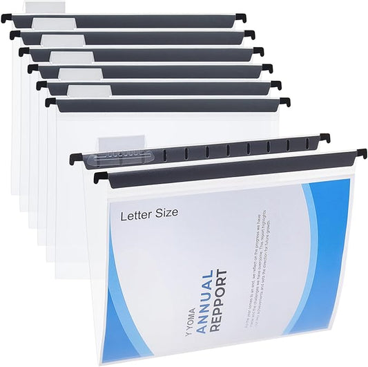 Y YOMA Plastic Hanging File Folders, Letter Size, 1” Expansion 24 Pack Clear Reinforced Hanging Folders with Tabs, Transparent Waterproof for Filing Cabinet Bulky Files Home Office