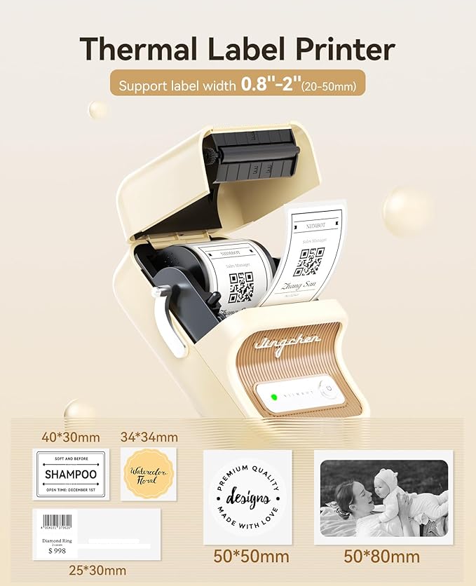 NIIMBOT B21 Label Maker Inkless Bluetooth Label Printer, 2 Inch Portable Label Machine for Small Business, Address, Logo, Clothing, Mailing, Candles, Jewelry, Sticker Printer for Gift, White