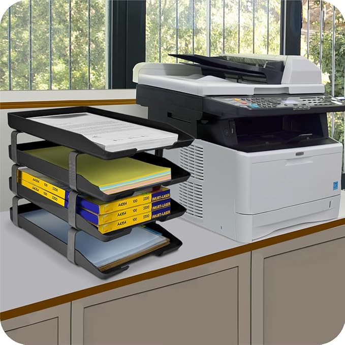 Acrimet Traditional 4 Tier Letter Tray, Front Load Design, A4 Letter Size, Desktop Organizer (Plastic) (Black Color)