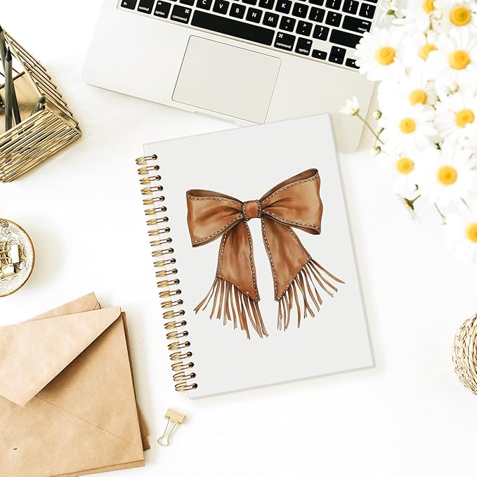 Western Coquette Bow Spiral Notebook, Cowgirl Cowhide Bow Journal, Cowgirl Aesthetic Notebooks for Women, Western Office Supplies, Coquette Hardcover Notebooks 5.5x8.3
