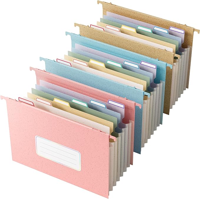 Wheat Straw Expanding Hanging File Folders, 3 Color File Organizer, 1.2" Accordion Pockets, Large Capacity, Letter Size for Filing Cabinet, 100% BPA Free, Return to Nature, Healthy Living