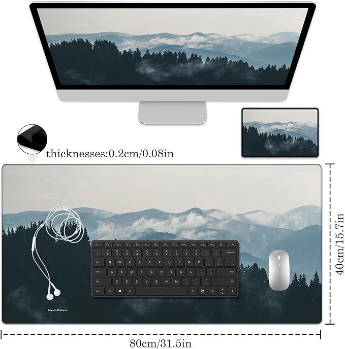 Forest Desk Pad Protector, Stitched Edges Mouse Pad, Large Office Desk Mat, Non-Slip Desk Blotter, Laptop Desk Pad, Desk Writing Pad for Office and Home (31.5" x 15.7")