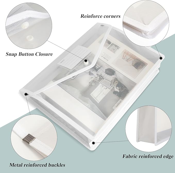 10 Pieces Plastic File Folders Envelope Expanding File Wallet Organizer Documents Folder with Snap Closure and Pocket, A4 Size Waterproof Transparent Pouch(White,Horizontal)