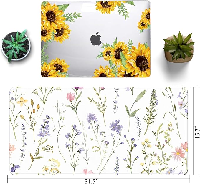 Floral Large Mousepad 31.5 x 15.7 inch, Waterproof Desk Mat Gaming Mouse Pad, Aesthetic Flowers Desktop Mat, Laptop Pad, Computer Writing Mat for Home Office (Purple Pink White D, XX-Large)