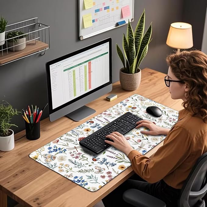 Flower Large Gaming Mouse Pad 31.5"x15.7"｜ Weed Floral Plants XXL Desk Mat, Non-Slip Rubber Base & Stitched Edges - Extended Waterproo Mousepad for PC/Laptop/Office/Home Decor