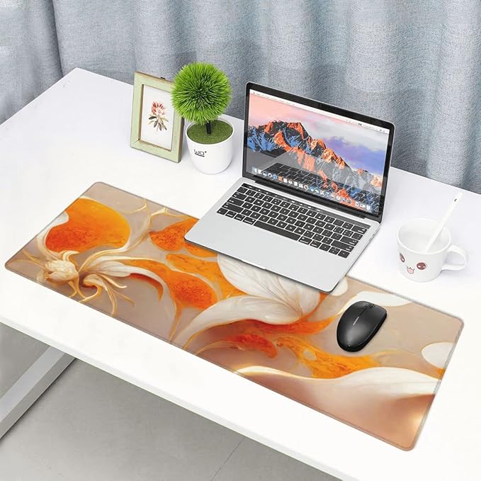 Desk Pad,Office Desk Mat 31.5"×11.8" Large Gaming Mouse Pad,Extended Computer Mouse Pad,Waterproof Thick Big Mouse Pads with Non-Slip Rubber Base Office Home White Golden Marble Flower