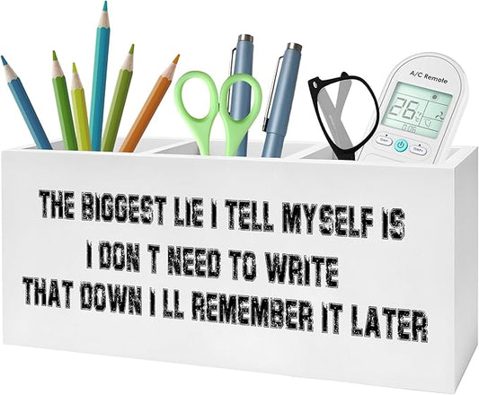 Funny Pencil Pen Holder for Desk, Retro Humorous Wooden Pencil Holder Organizer for Home Office Desk Accessories, Funny Office Gifts for Coworkers Women Men