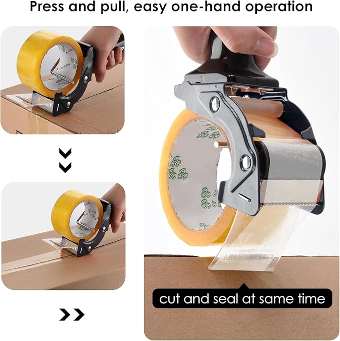 Rapid-Replace Packing Tape Dispenser Gun with Tape and Extra Blade, 2IN(50mm) Lightweight Ergonomic Industrial Handheld Heavy Duty Tape Cutter for Carton, Packaging and Box Sealing, Pink
