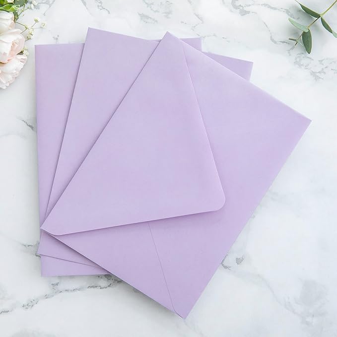 PONATIA 50PCS A7 Euro Flap Envelopes, 5.25 x 7.25'' Lilac Flowers Liner Envelopes for 5x7 Weddings Invitations, Photos, Postcards, Greeting Cards, Christmas Gift Cards, Acrylic Mailing