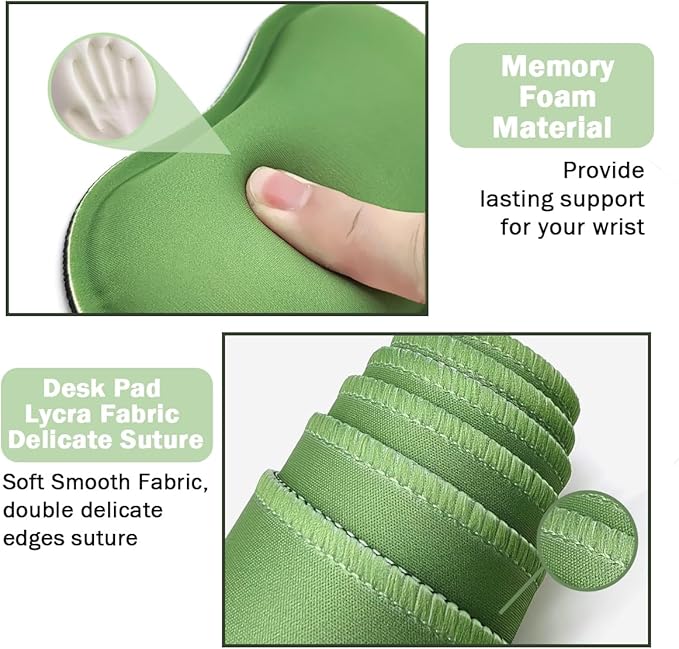 Large Keyboard Mouse Pad Set, Extended Mouse Pad+Keyboard Wrist Rest Support, Memory Foam Ergonomic Easy Typing, 4Pcs (35.4×15.11 in) Desk Pad Set for Home Office Study Game - Green