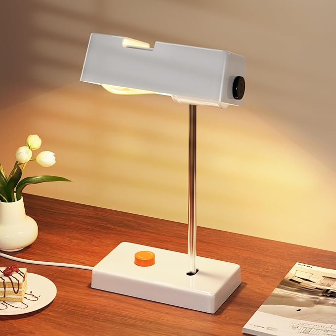 Mid -Century Modern White Desk Lamp-350° Rotatable Shade, 44° Swing Arm, Adjustable Bedside Table Lamp for Reading, Living Room, Bedroom, Home Office