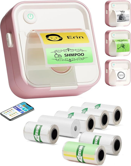 Label Maker, Portable Thermal Printer Compatible with iOS & Android, Sticker Maker for School, Home, Office, Photos, Notes