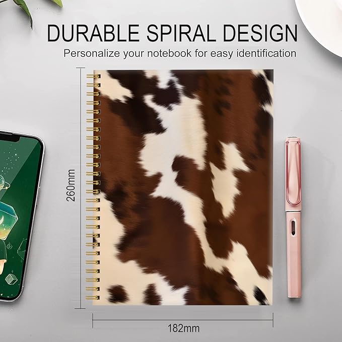 Spiral Journal Notebook for Women,A5 College Ruled Notebooks 6"x 8.4", 120 Pages Lined Journal with Premium Thick Paper,Perfect for School Office Home Gifts(Brown Cow western cowhide)