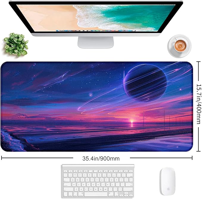Anime Landscape Mouse Pad, Oversized Gaming Desk Pad, Space Planet Computer Mouse Pad, XXL Laptop Mouse Keyboard Pad, 35.4 x 15.7 x 0.12 Inch Office Desk Decoration