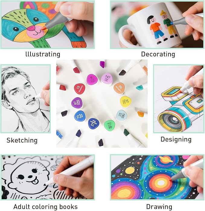 Alcohol Markers Set, 80 Colors Dual Tip Art Markers with Broad and Fine Tips for Adult Coloring Books, Drawing, Illustration, Sketching, No Bleed Ink Supplies